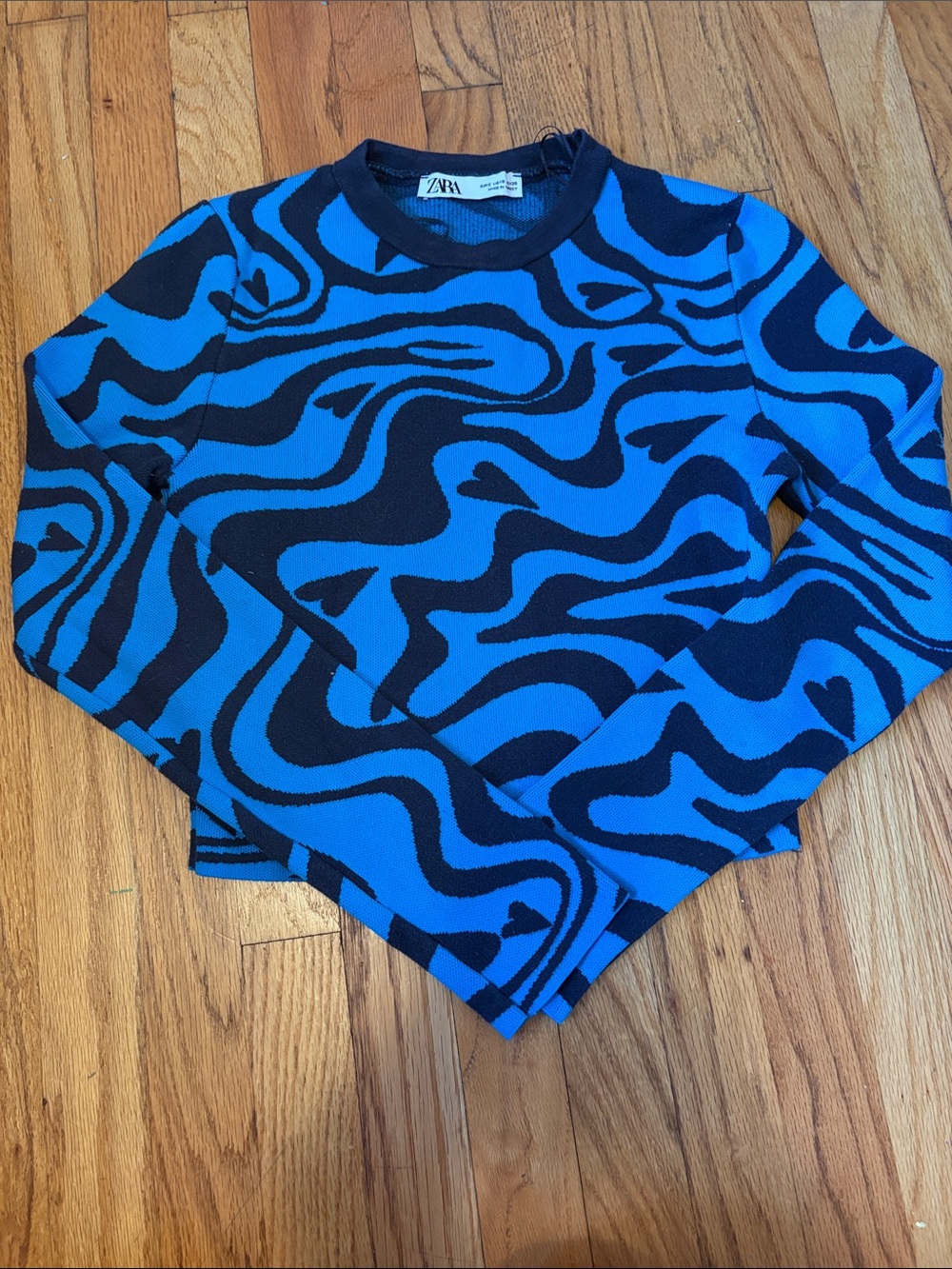 Zara Black & Blue Swirl Knit Sweater